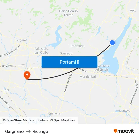 Gargnano to Ricengo map