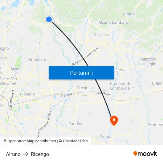 Airuno to Ricengo map