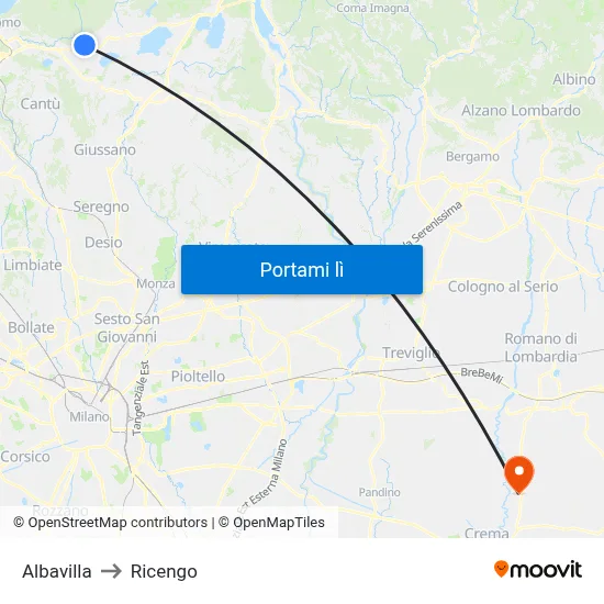 Albavilla to Ricengo map