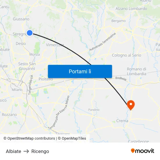 Albiate to Ricengo map