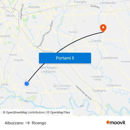 Albuzzano to Ricengo map