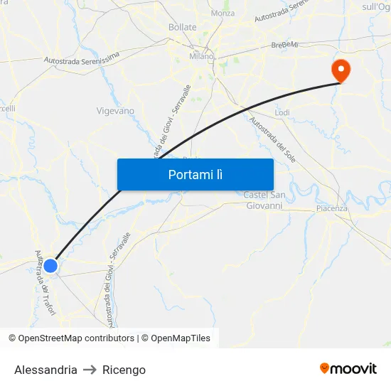 Alessandria to Ricengo map