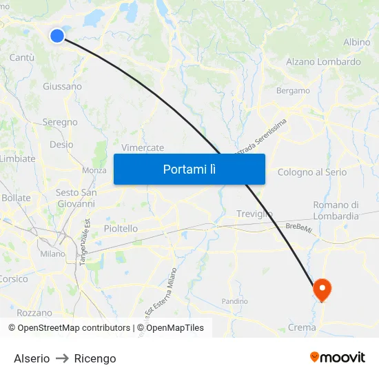 Alserio to Ricengo map