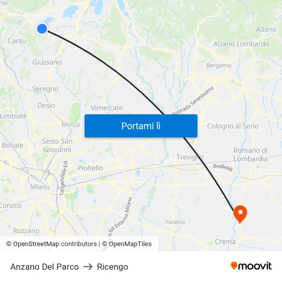 Anzano Del Parco to Ricengo map