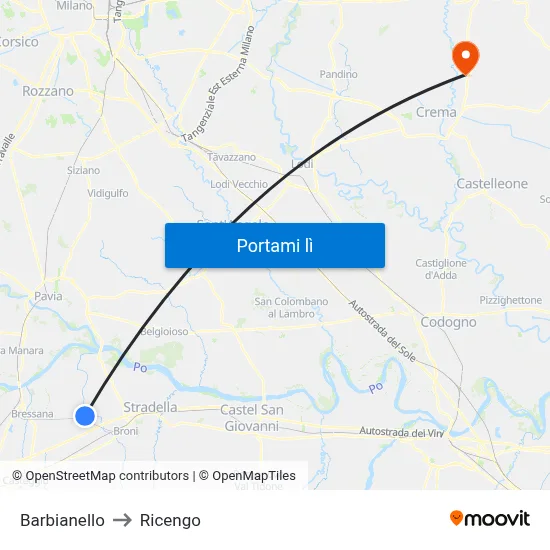 Barbianello to Ricengo map