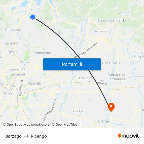 Barzago to Ricengo map
