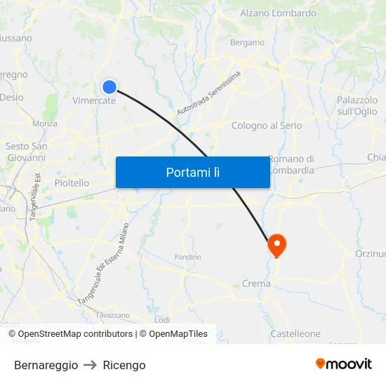 Bernareggio to Ricengo map