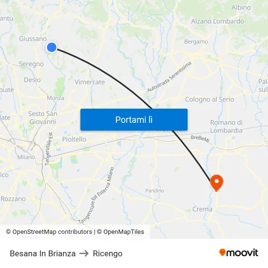 Besana In Brianza to Ricengo map