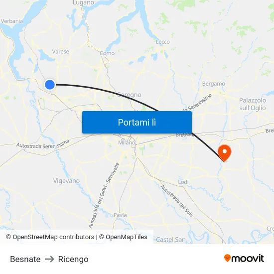 Besnate to Ricengo map
