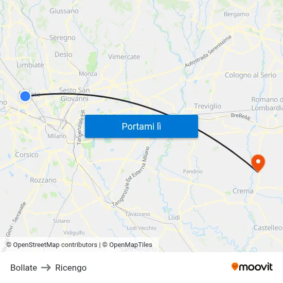 Bollate to Ricengo map