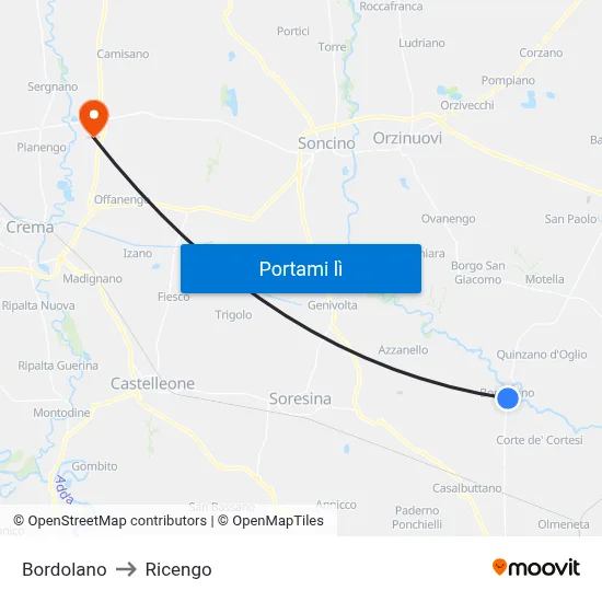 Bordolano to Ricengo map