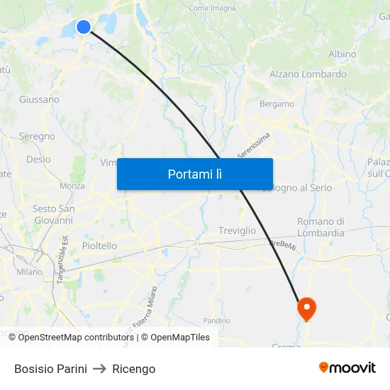 Bosisio Parini to Ricengo map