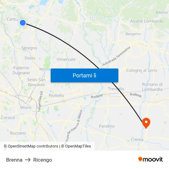 Brenna to Ricengo map