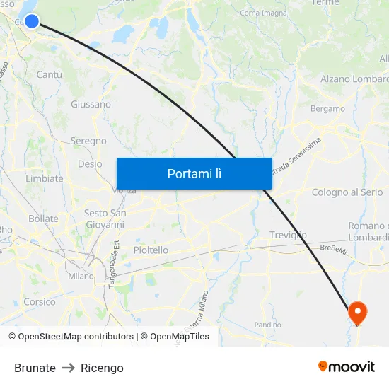 Brunate to Ricengo map