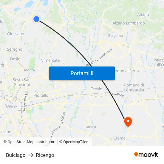 Bulciago to Ricengo map