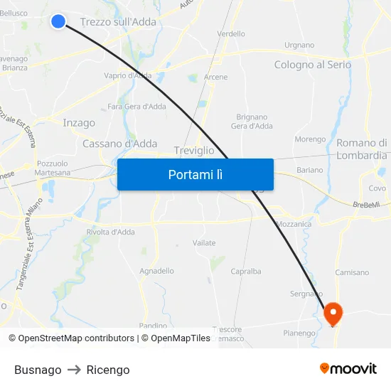 Busnago to Ricengo map