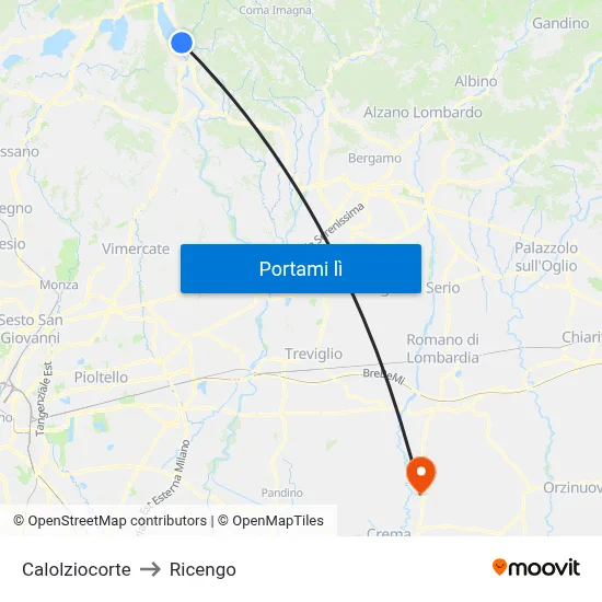 Calolziocorte to Ricengo map