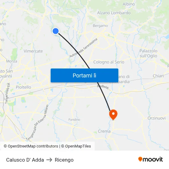 Calusco D' Adda to Ricengo map