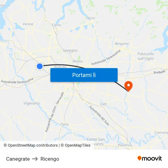Canegrate to Ricengo map