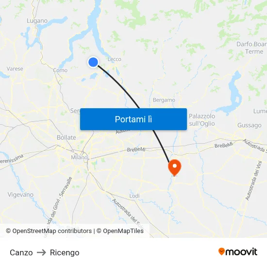 Canzo to Ricengo map