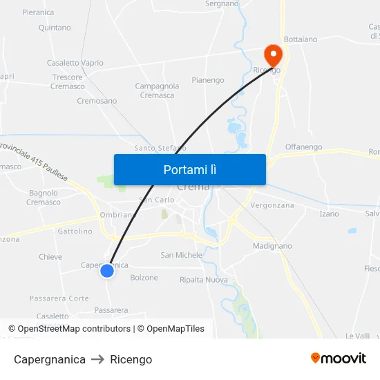 Capergnanica to Ricengo map