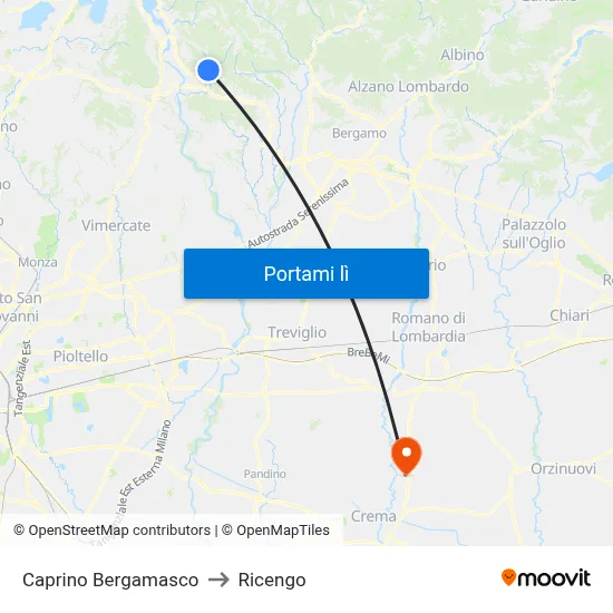 Caprino Bergamasco to Ricengo map