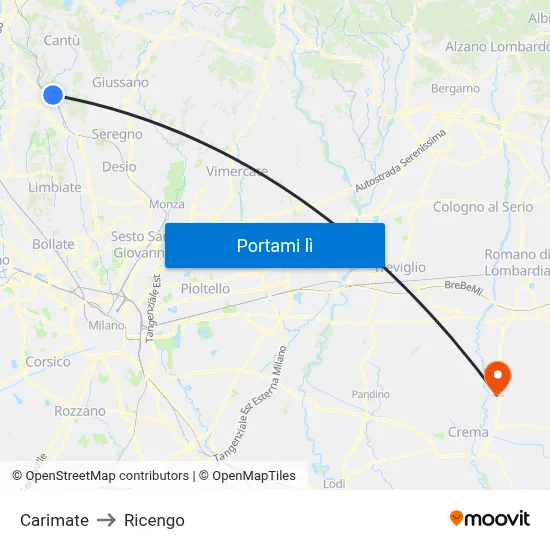 Carimate to Ricengo map