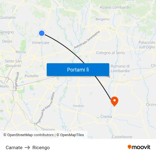 Carnate to Ricengo map