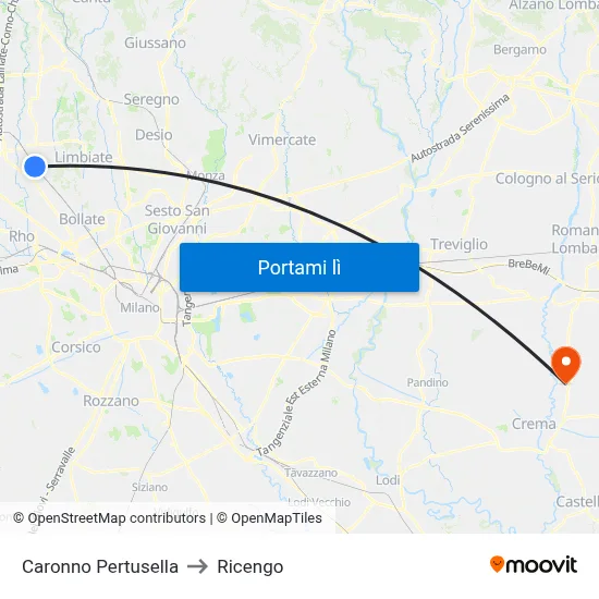 Caronno Pertusella to Ricengo map