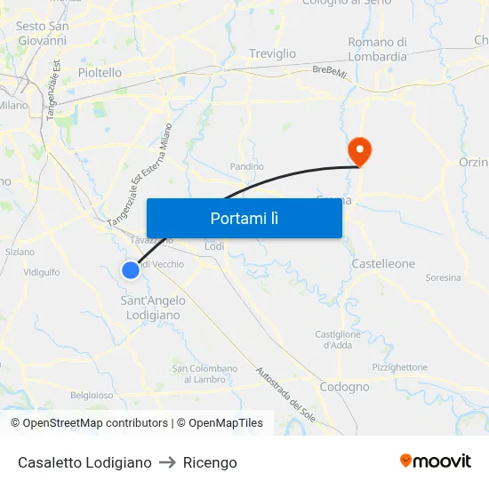 Casaletto Lodigiano to Ricengo map