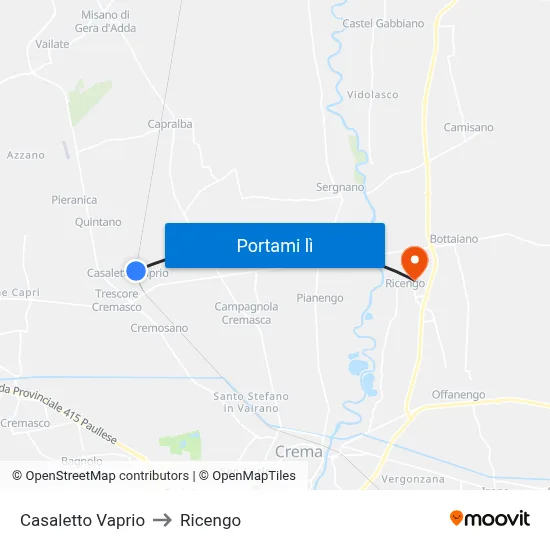 Casaletto Vaprio to Ricengo map