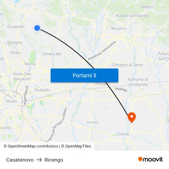 Casatenovo to Ricengo map