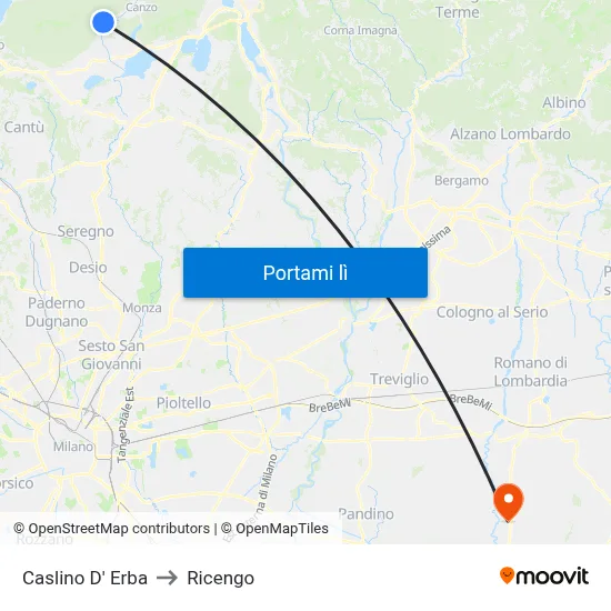 Caslino D' Erba to Ricengo map