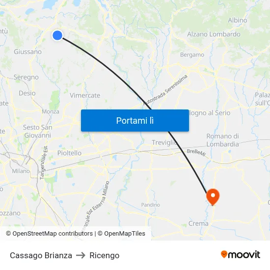 Cassago Brianza to Ricengo map