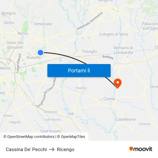 Cassina De' Pecchi to Ricengo map