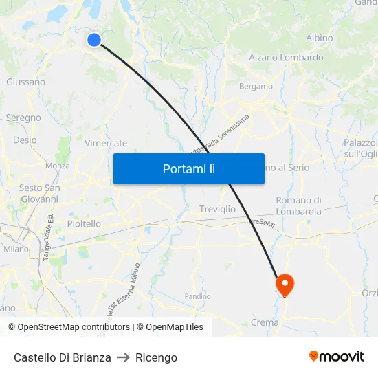 Castello Di Brianza to Ricengo map