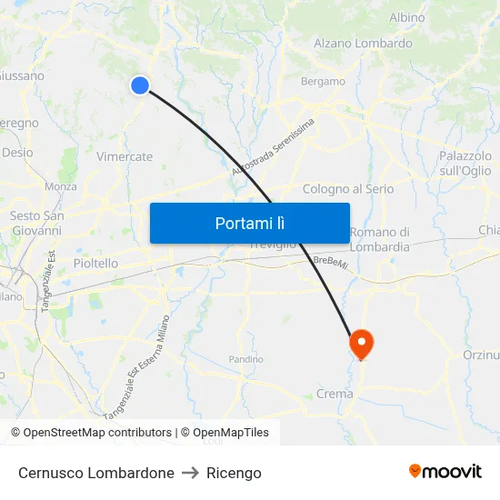 Cernusco Lombardone to Ricengo map
