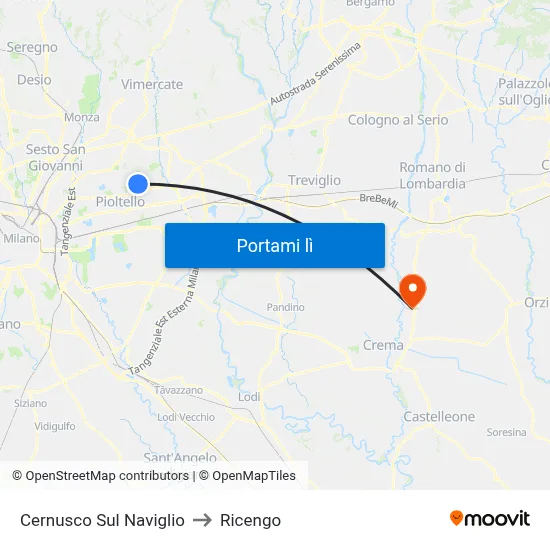 Cernusco Sul Naviglio to Ricengo map