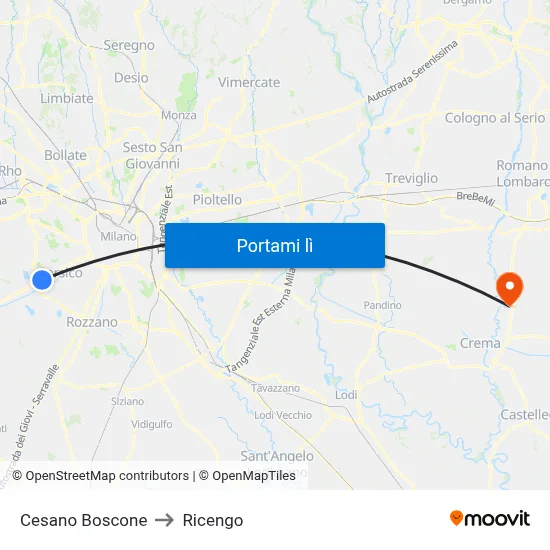 Cesano Boscone to Ricengo map