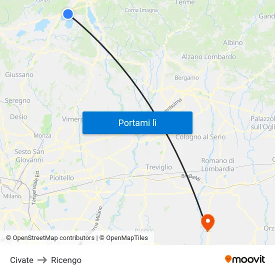Civate to Ricengo map