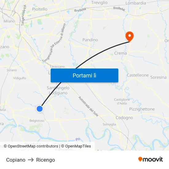 Copiano to Ricengo map