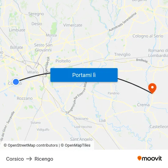 Corsico to Ricengo map