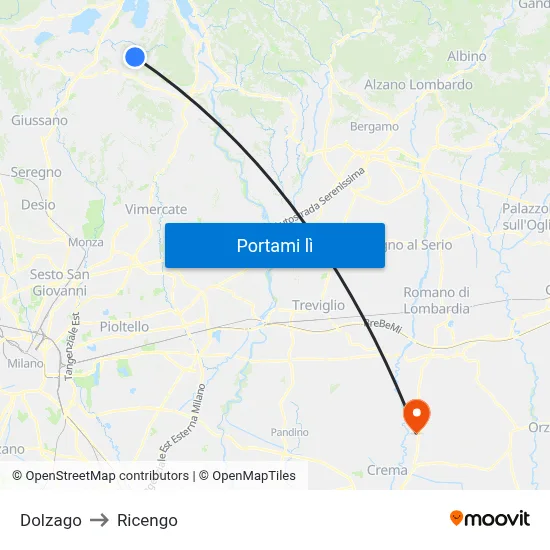 Dolzago to Ricengo map