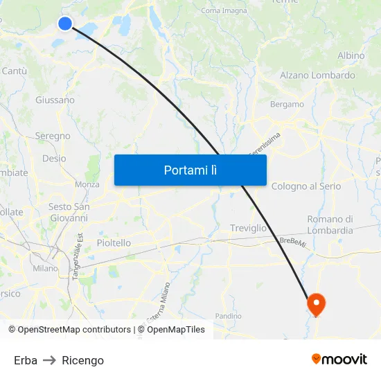Erba to Ricengo map
