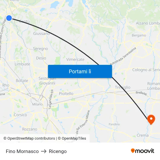 Fino Mornasco to Ricengo map