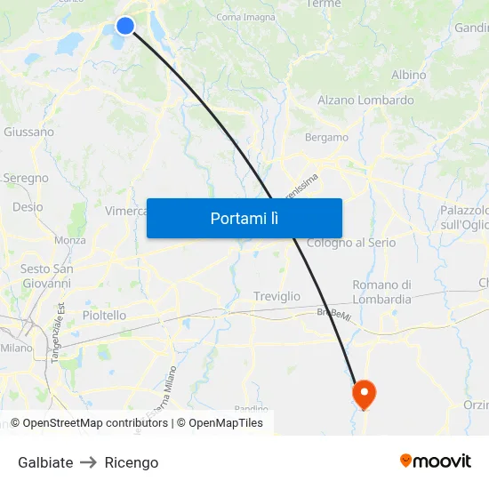 Galbiate to Ricengo map