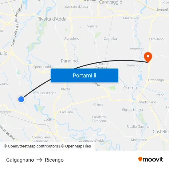 Galgagnano to Ricengo map