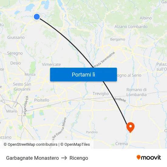 Garbagnate Monastero to Ricengo map