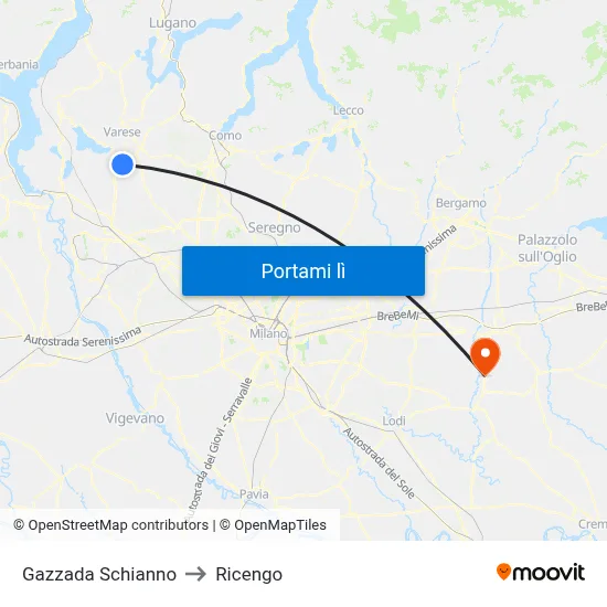 Gazzada Schianno to Ricengo map