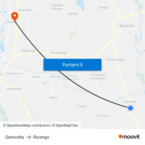 Genivolta to Ricengo map